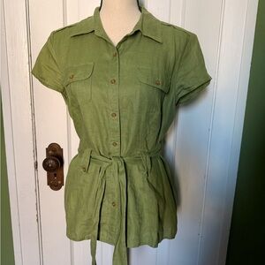 KENAR  100% Linen Chic Green Button-Down Women's Shirt